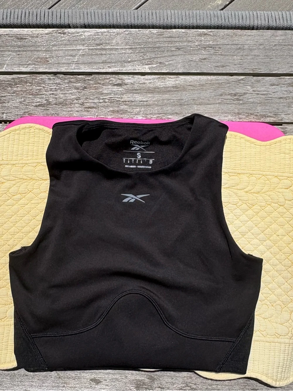 Reebok Black Crop Tank with White Logo - Size S